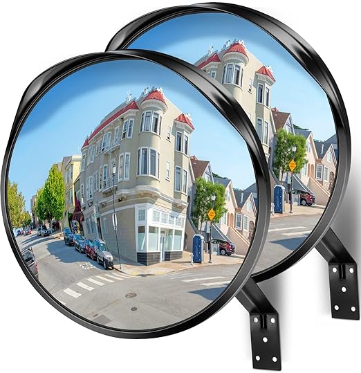 Angooni Premium 2 Pack 16" 2.0mm Thick Acrylic Convex Traffic Mirror, Ajustable Wide Angle View Security Mirror for Garage, Parking, Warehouse, Office, driveway and Traffic Blind Spots