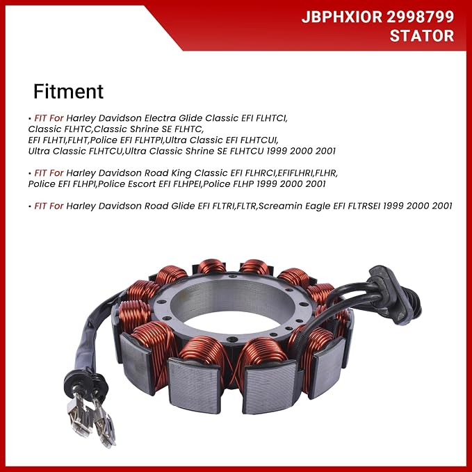 Stator Fit for Harley Davidson Electra Glide 1999-2001,Road Glide 1999-2001,Road King 1999-2001,OEM 2998799 29987-99A 2998799A 29987-99B 2998799B