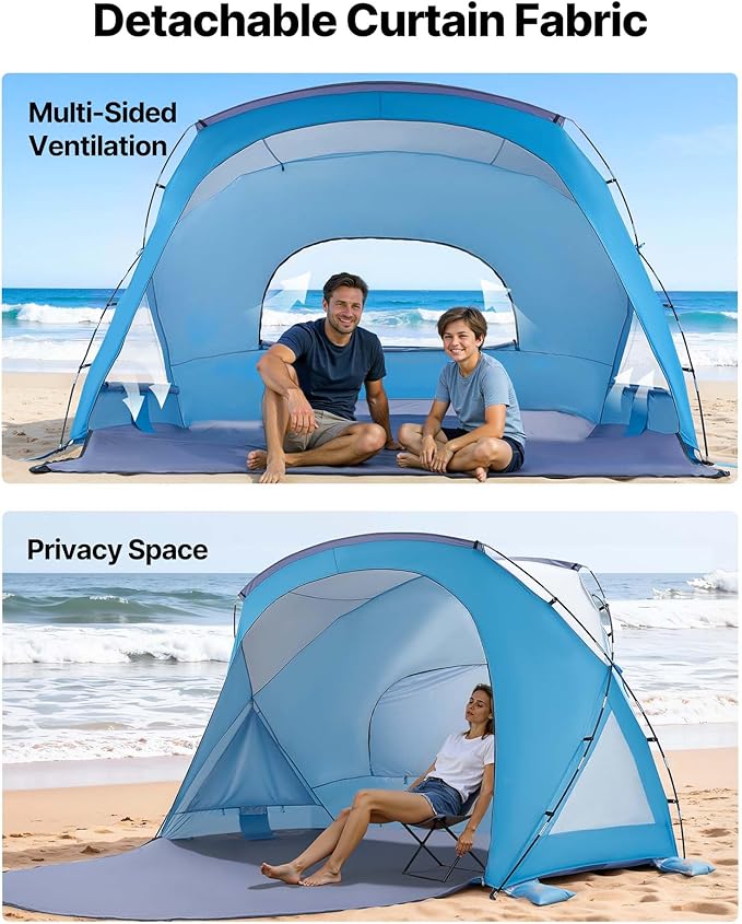 VEVOR Beach Tent Sun Shelter for 6 Person, UPF 50+, Portable Sun Shade Beach with Carrying Bag & Sand Pockets, Lightweight and Easy Setup Beach Umbrella for Family Camping Outdoor Picnic