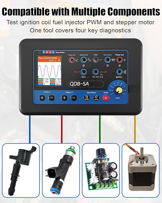 Upgraded QDB-5A Ignition Coil Tester Automotive Actuator Drive Tool for Ignition Coil Fuel Injector Solenoid Valve Stepper Motor Diagnostic Testing Equipment
