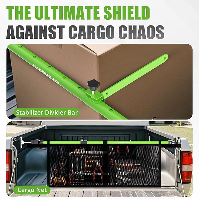 KILOUPOLE Adjustable Cargo Bars, 40" to 79" Non-Slip Truck Bed Divider, Cargo Bar for Pickup Truck Bed Cargo Bars for SUVs, Trailers, Vans, with Cargo Net Organizer and Divider Bar, 1-Pack