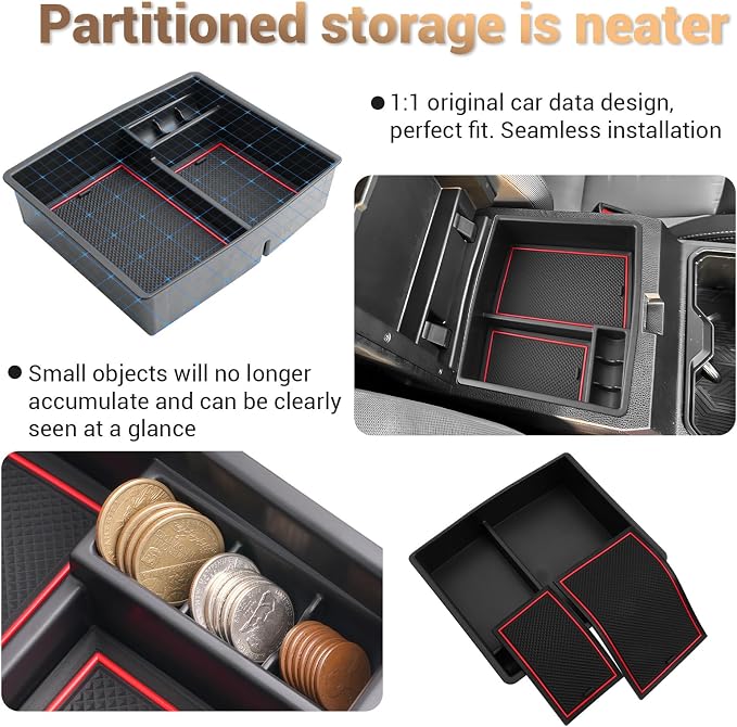 YEE PIN for 2024 2025 Toyota Tacoma Center Console Organizer for 2025 Toyota Tacoma Accessories SR/SR5/TRD PreRunner/TRD Sport/TRD Off-Road/Limited/Trailhunter/TRD Pro Middle Console Insert Tray Red