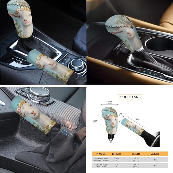 11 Pack Goat Car Seat Covers Set (4 Front Rear Split Bench Seat Cushion Cover/1 Steering Wheel Wrap/2 Coasters/2 Shift Knob Handbrake Protector/2 Seatbelt Pad Wrap, Floral Auto Accessories