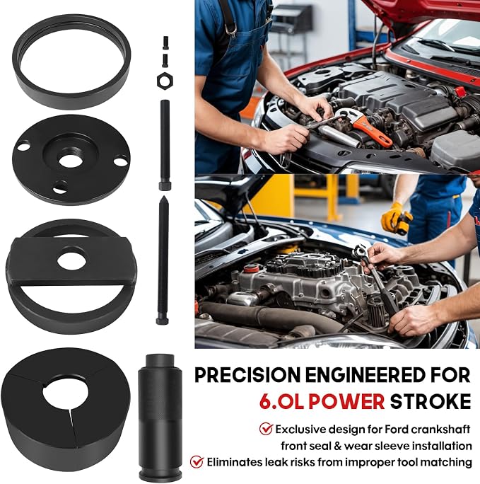 7835 Rear Main Oil Seal Remover Installer Kit for 1998-2003 Ford 7.3L Diesel Engines in 3/4 and 1 Ton Trucks, Heavy Duty Steel