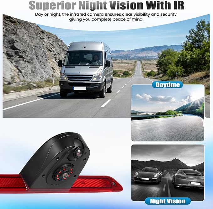 Brake Light Dual Backup Camera for Mercedes Sprinter 2007-2019|IP67 Waterproof Reversing Camera with 140°Wide Angle,Wired Stable Signal & OEM Fit|IR Night Vision,Rear View Reverse Parking Camera