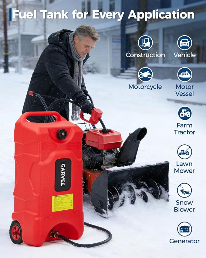 Garvee 16 Gallon Gas Can with Manual Pump, Fuel Tank Container with LE Fluid 10 FT Transfer Siphon Pump, Portable Diesel Gas Storage Caddy On Wheels for Car, ATV, Weeder, Boat, Tractor, Generator
