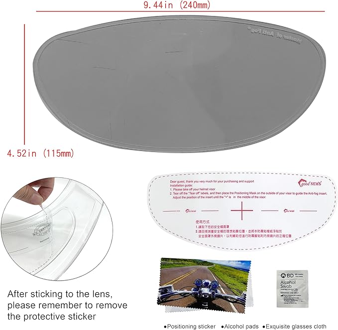 XII WY Universal Motorcycle 3/4 open face Helmet Shield Anti Fog Film Polarized Grey Visor Lens Insert Fog Resistant Waterproof Sticker