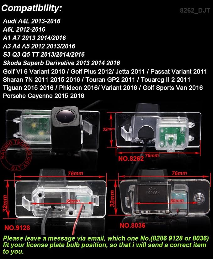 Super Pro HD Waterproof Car Rear View Backup License Plate Light Camera Night Vision, Replacement for Audi A4L A6L A1 A7 S3 Q3 Q5 TT Skoda Superb Derivative Golf VI 6 Variant 2010/Golf Puls 2012