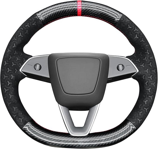 MEWANT DIY Shiny PU Carbon Fiber Geom Embossed Athsuede Steering Wheel Cover for Tesla Model Y Juniper Model 3 Highland