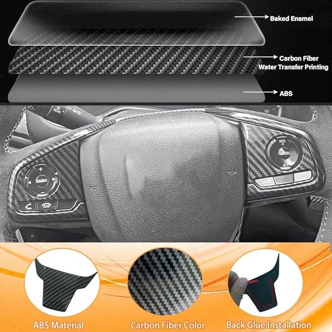 Steering Wheel Trim Decoration Steering Wheel Button Cover Trim Sticker Compatible with Honda Civic Accessories 10th Gen 2016 2017 2018 2019 2020 2021 ABS Carbon Fiber Style (6 PCS)