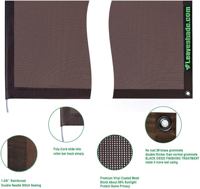 Leaveshade RV Awning Sunshade Screen 6' X 14' 3'' (Fit for 15' Awning)- Brown Mesh Sun Shade Block Patio Front Glare Motorhome Camping Trailer Awning Shade UV Sunblocker Sunscreen - 3 Year Warranty