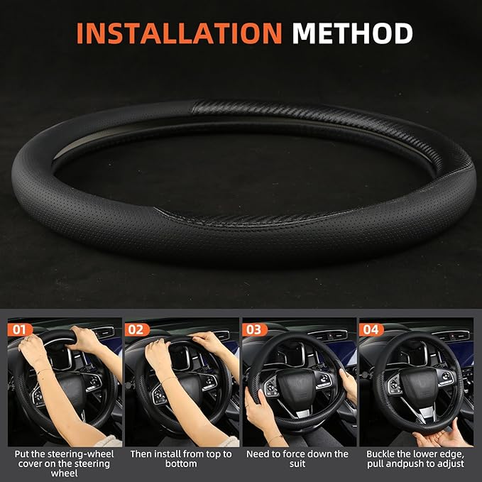 Leather Steering Wheel Cover Custom-Fit for Toyota, Comfort Grip Design Breathable and Non-Slip, Toyota Car Steering Wheel Protector for Women Men, Toyota Accessories,Black (B-Style, for Toyota)