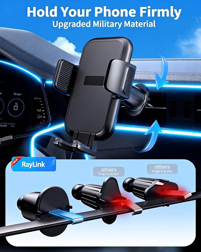 RayLink Phone Holders for Your Car 2026 Ultimate Phone Mount Military-Grade Windshield Dashboard Vent【Newest Best Strongest】 Cell Phone Car Mount for iPhone 17 Pro Max 16 Samsung Android