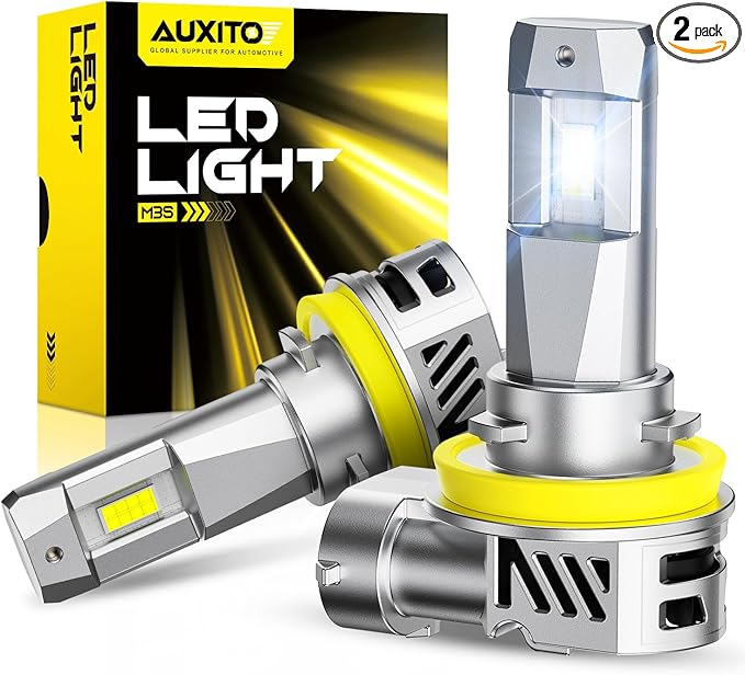 AUXITO H11 LED Bulbs, 50000LM 900% Super Bright, 60000+ Hours Life Service, 6500K Cool White, 1:1 Mini Size Wireless H8 H9 Fog Light Halogen Replacement, Plug & Play, Pack of 2