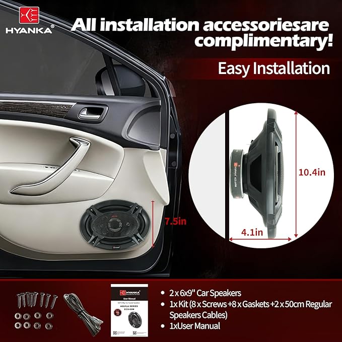 H YANKA AYOCK ECS-69 6x9 Car Speakers, 600W 4-Way Coaxial Full-Range Car Audio, Clear Stereo Sound, No Distortion, Perfect for Cars, Trucks, Jeeps, 1 Pair