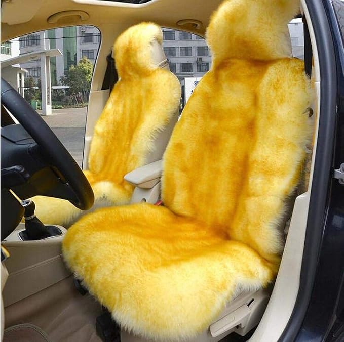 Winter Warm Authentic Australia Sheepskin Car Seat Cover Luxury Long Wool Front Seat Cover Fits Most Car, Truck, SUV, or Van (Brown Tips)