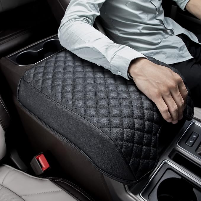 PIMCAR Compatible with Ford 2015-2020 F150, 2017-2022 F250 F350 F450, 2018-2024 Expedition Center Console Organizer & Armrest PU Leather Cover-Bucket Seat Only