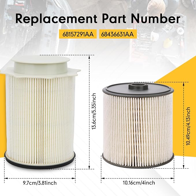 6.7L Cummins Fuel Water Separator Filter Fuel Filter Kit - Replaces 68436631AA，68157291AA - Compatible with Dodge Ram 2500/3500/4500/5500 （2019-2024）