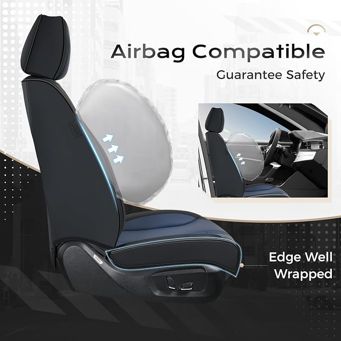 Coverado Car Seat Covers with Lumbar Support, Front Covers for Cars, Universal Automotive Seat Cover, Waterproof, Leather Car Seat Cushion, Interior Seat Protectors for Most Cars