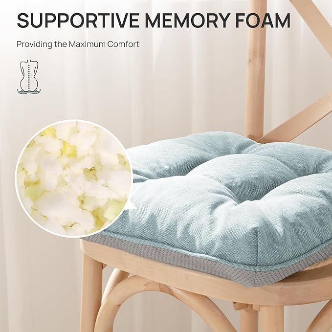 Love's cabin Memory Foam Chair Cushions Set of 4, 15.5"x15.5"x3.5" Indoor & Outdoor Seat Pads for Dining, Kitchen, Office, Patio Chairs - Light Blue
