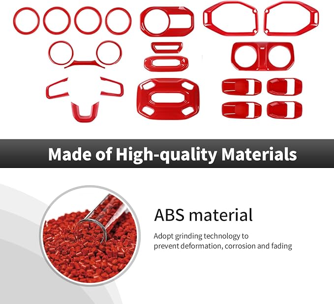 21PCS Red Interior Trim Kits Fit for 2018-2023 Jeep Wrangler JL JLU & Gladiator JT 4Door Interior Decor Accessories Dashboard AC Headlight Switch Roof Speaker Inner Door Bowl Steering Button Frame