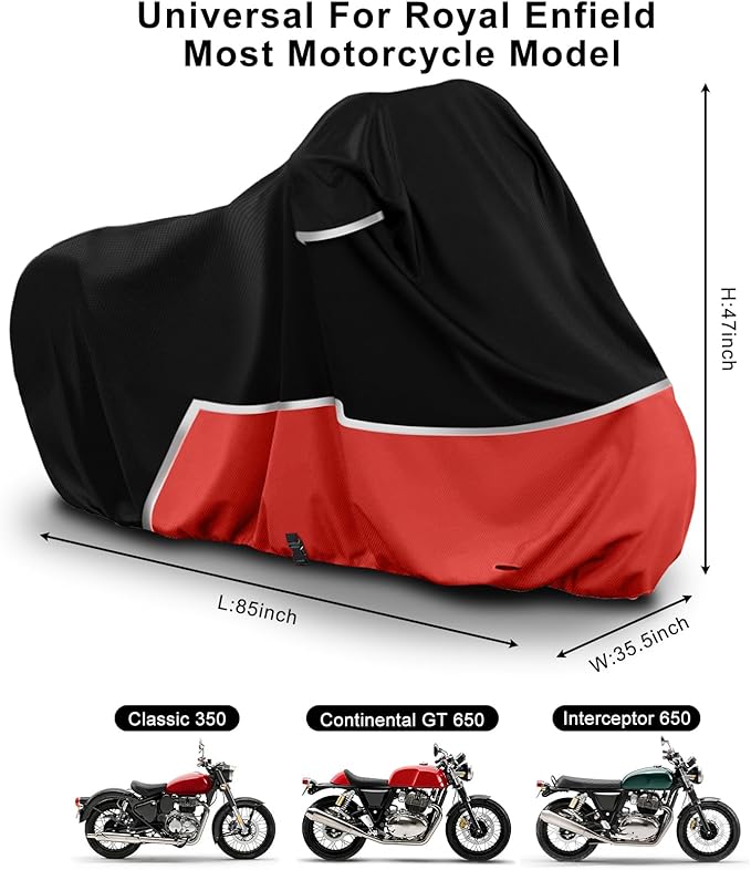 Waterproof Motorcycle Cover Compatible with Royal Enfield Classic 350 650/Continental GT 650/ Interceptor 650, 420D Oxford Cloth Cover for Snow Rain Dust Protection