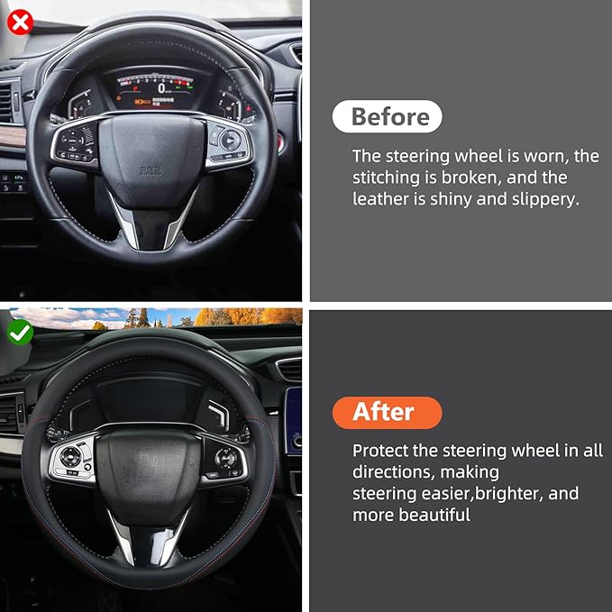 Leather Steering Wheel Cover Custom-Fit for Toyota, Comfort Grip Design Breathable and Non-Slip, Toyota Car Steering Wheel Protector for Women Men, Toyota Accessories,Black (C-Style, for Toyota)