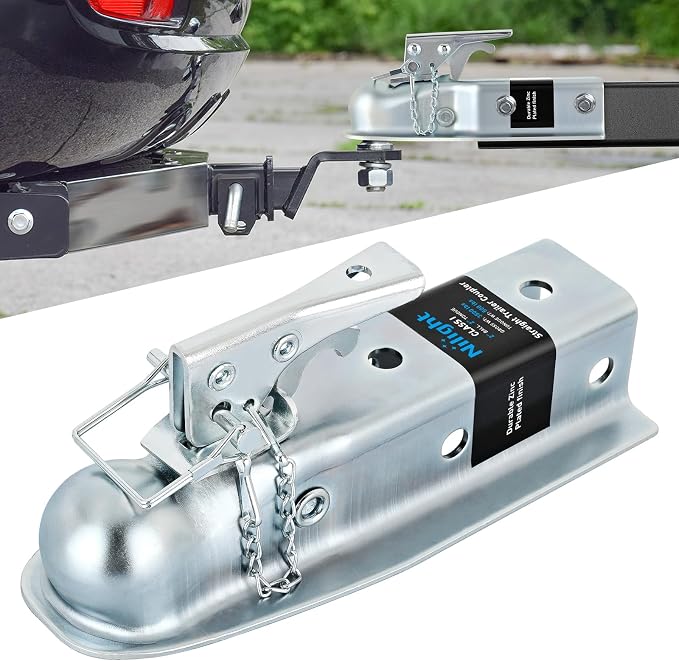 Nilight Straight Trailer Coupler with Security Latch&Chain for 2-Inch Hitch Ball, 2-1/2 Inch Channel,3500 LBS,Heavy Duty Trailler Tongue Coupler for Station Wagon, Truck, Bolted & Welded Installation