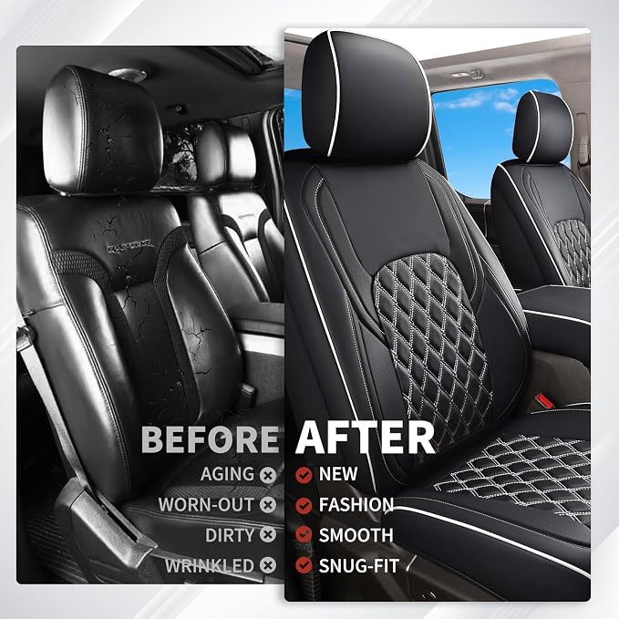 Huidasource Tundra Seat Covers, Fit for 2022 2023 2024 2025 2026 Toyota Tundra Seat Cover, Nappa Leather Custom Seat Cushion Protector, CrewMax/Double Cab Pickup(Full Set/Black&White)