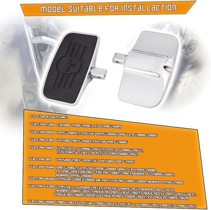 Kinglemc Rear Passenger Floorboard FootPeg footboard for Kawasaki (Skull 7.9 * 4.5", Silver)