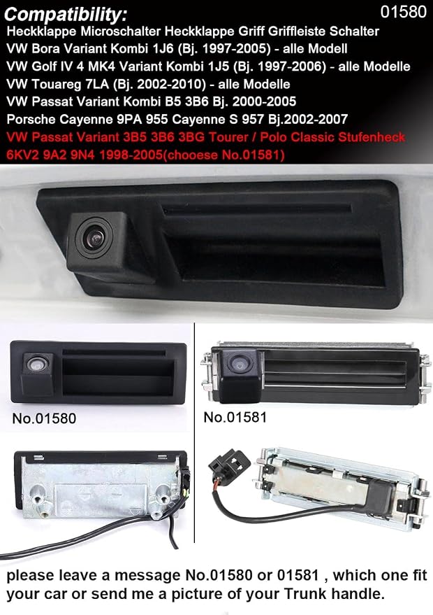170 Degree Rear View Parking Camera Car Trunk Handle Backup Camera Replacement for VW Bora Variant Golf IV 4 MK4 Touareg 7LA Passat B5 3B6 Porsche Cayenne 9PA 955