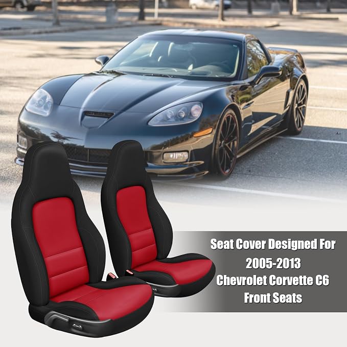SAPUBK Custom-Fit Front Seat Covers Replace for 2005-2013 Chevy Corvette C6, Driver and Passenger Premium Leather with Composite Soft Foam Lining Seat Cover