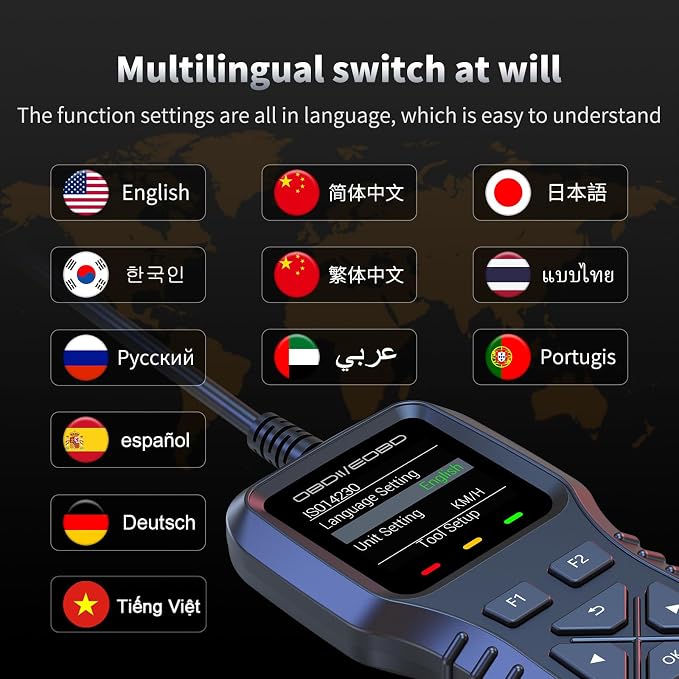 wiiyii K1 Car Check Engine Code Reader, Auto Code Reader, Car Scanner Diagnostic Tool to Real-Live Data, Freeze Frame with Colour Screen, Multilingual for All OBDII & EOBD Vehicles