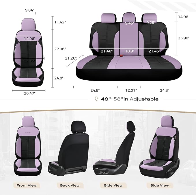 Coverado Car Seat Covers Full Set Leather Full Coverage Waterproof Seat Cover Car Seat Protector Cushion Universal Fit for Most Cars SUV Trucks, Purple&Black