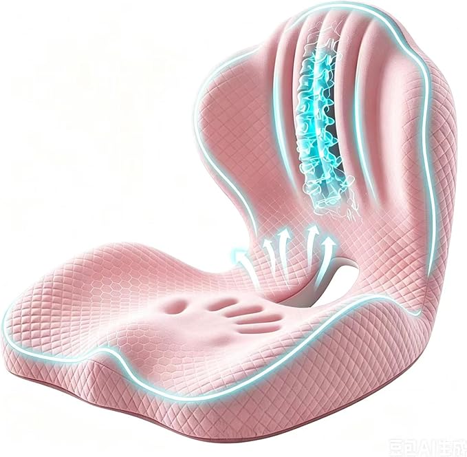 Ergonomic Memory Foam Seat Cushion with Back Support, L-Shaped Office Chair Cushion with Coccyx Cutout, Tailbone Support Cushion for Long Sitting, Car Seat Cushion for Driving, Home & Gaming Chair