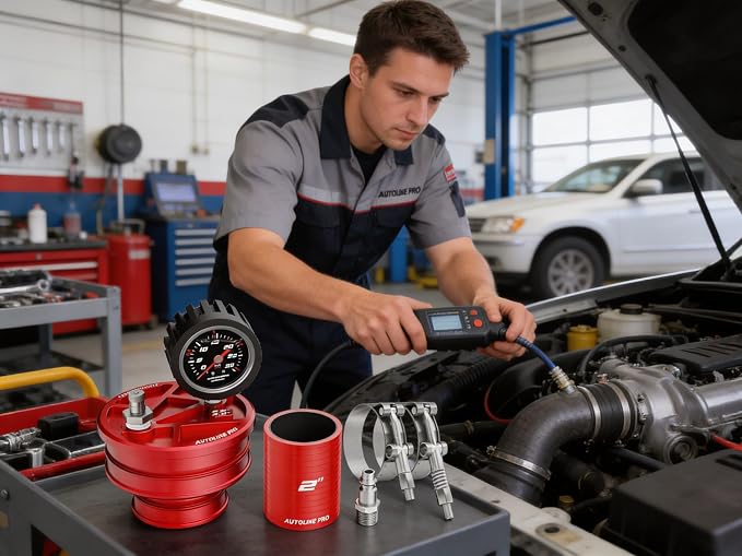 AutoLine Pro 2" (51mm) Premium BoostCap Turbo Boost Leak Tester - 6061 Billet Aluminumst Cap - 30 PSI Gauge - Detects Intercooler, Charge Pipe & Intake Leaks