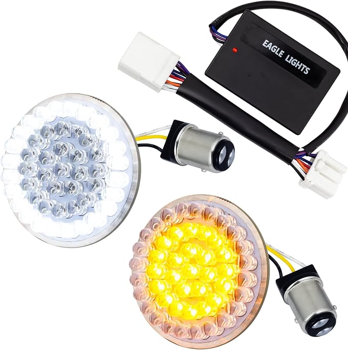Eagle Lights 8748TS-EE 2 Inch Front LED Turn Signals with White Halo Running Lights Compatible With Harley Davidson® Motorcycles - Generation I / 1157 Base/Add Load Equalizer