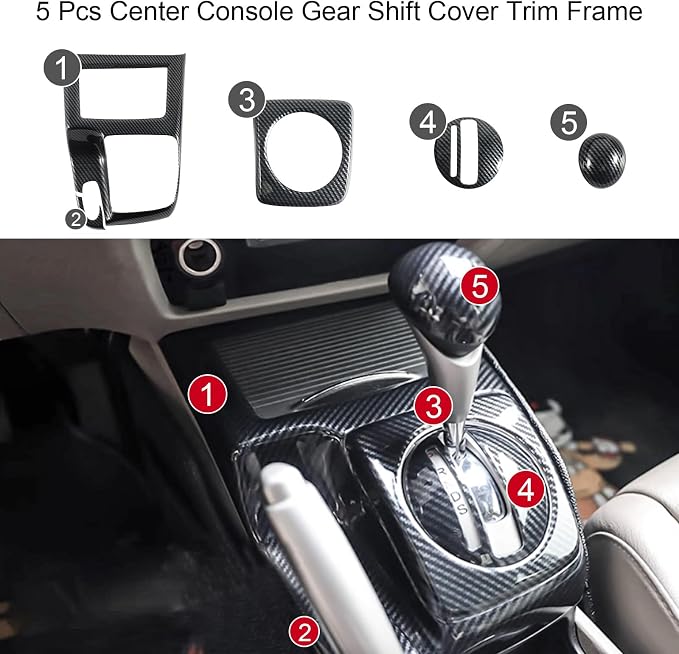 Carbon Fiber Gear Shift Panel Trim Cover for Honda Civic 8th Gen 2006 2007 2008 2009 2010 2011, Gear Shift Panel Interior Accessories