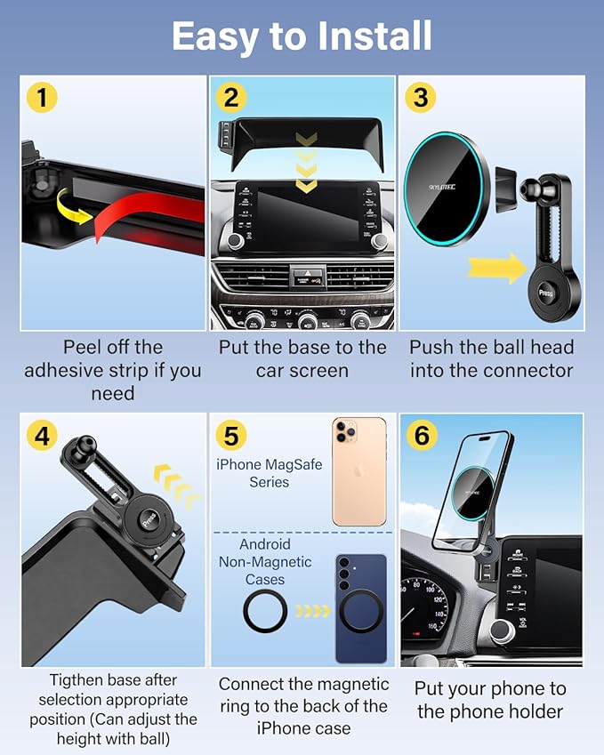 Phone Mount for Toyota Hyundai Elantra 2021-2024 2025 Accessories 10.25-Inch/8-Inch Screen Fixed Clip, Magnetic Car Phone Holder for MagSafe, Strong Magnets Fast Wireless Charger Cell Phone Base