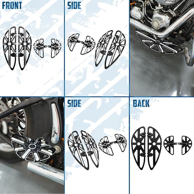 Motorcycle Floorboards Set Driver Front Footboards and Rear Passenger Foot Pegs Kit CNC Hollow Style Compatible with Harley Touring Road King Road Glide Electra Glide Street Glide (Black)