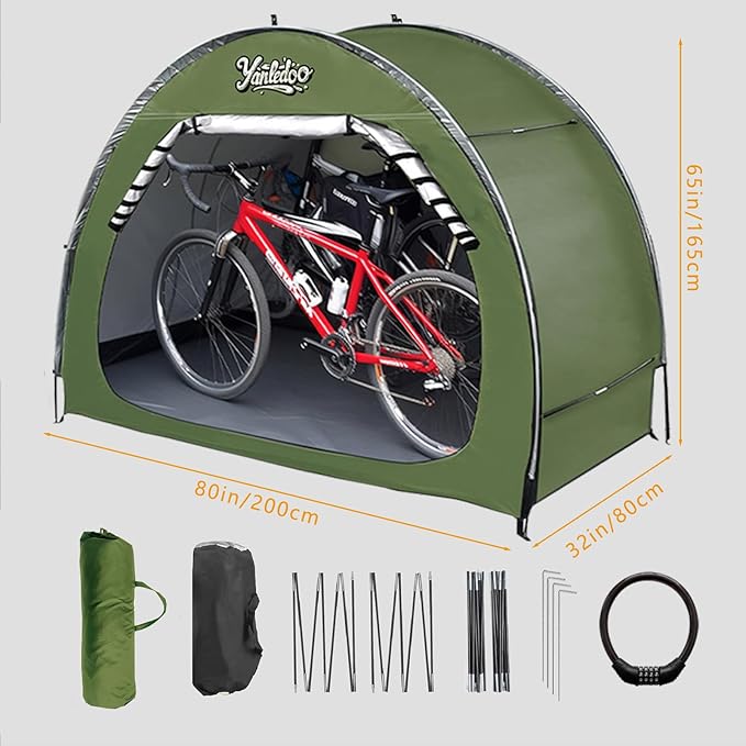 Bike Shed, Outdoor Portable Bike Storage Shed Tent, Bike Tent, Waterproof Bicycle Shelter with 210D Oxford Fabric, Bicycle Cover Fits 2-3 Bikes (Green)