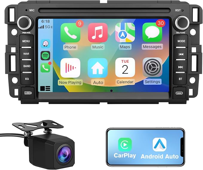 AWESAFE Car Stereo for Chevy Silverado Suburban Avalanche Impala Tahoe GMC Acadia 2007-2013, Android 13 Silverado Radio with CarPlay Android Auto Touch Screen with Backup Camera