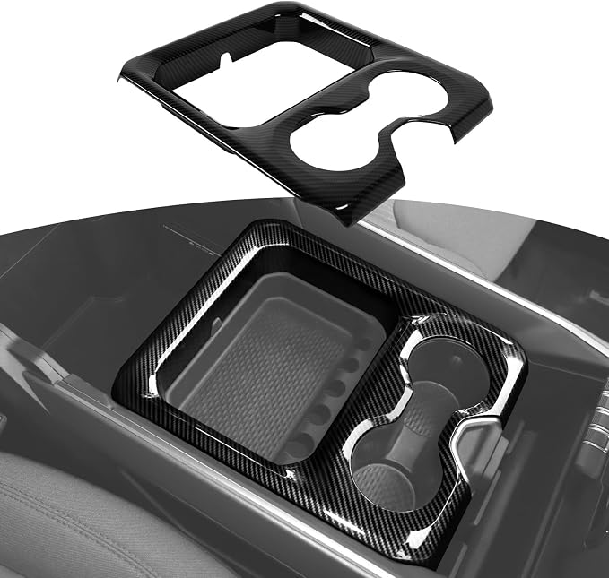 RT-TCZ for RAM Cup Holder Storage Box Trim Cover, Carbon Fiber Interior Accessories for Dodge RAM 2018-2023