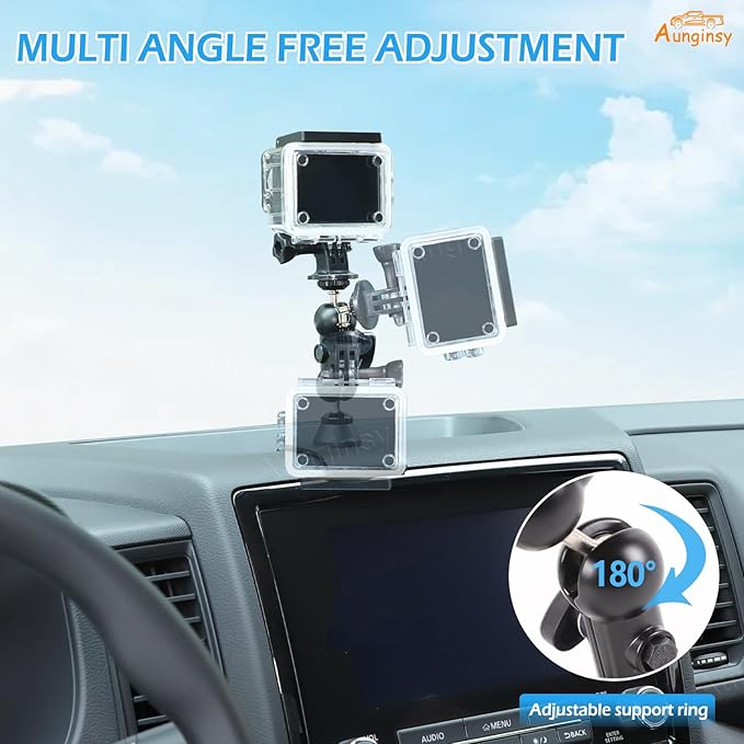 Car Center Console Dash Cam Mount Holder Compatible with Nissan Frontier 2022 2023 2024, Dashboard Panel Car Action Cameras Bracket for Video Record, 180° Rotation Adjustable Stabilizer Accessories