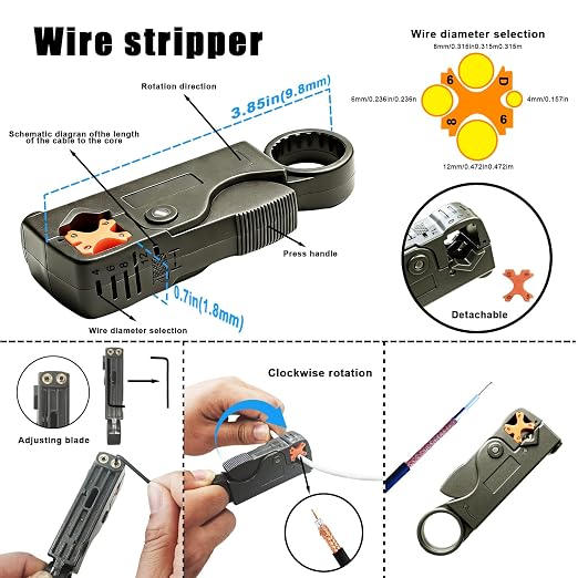 Coaxial Pocket Toner Pocket Continuity Tester,with Coaxial Cable Crimper Kit,and Toner with Light&Buzzer Voltage Toner and Barrel Connector Bundle for Testing Coax Cable, RG6, RG59, CATV Wire Tracer
