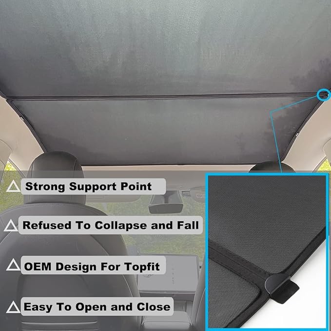 Tesla Model Y Sunshade Roof Never Sag UV Rays Protection Sun Shade for Tesla Model Y Heat Blocking Shades 2017-2024