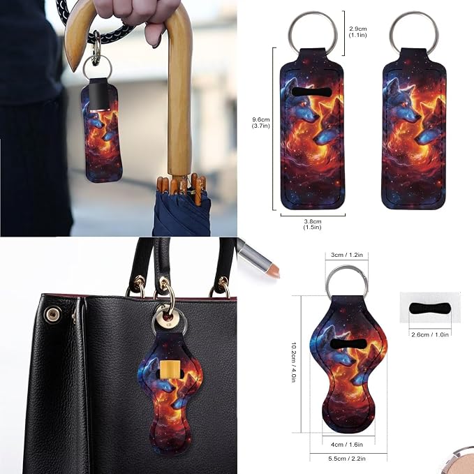 Wolf Fire Galaxy Pattern Car Accessories Car Seat Covers Full Set with Steering Wheel Covers+Seat Belt Pads+Coasters+Keychain+Lipstick Holder Universal Fit(13 Pack)