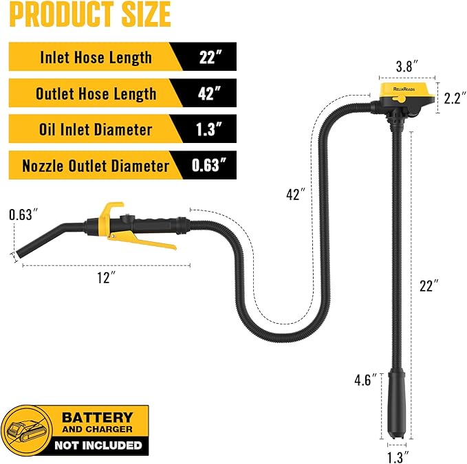 ReliaRoads Dual Power Fuel Transfer Pump, Cordless Fuel Pump Compatible with DEWalt 20V and Milwauke 18V Batteries, Upgraded 3.2 GPM Portable Pump for Diesel, Water, Gasoline (Battery Not Included)
