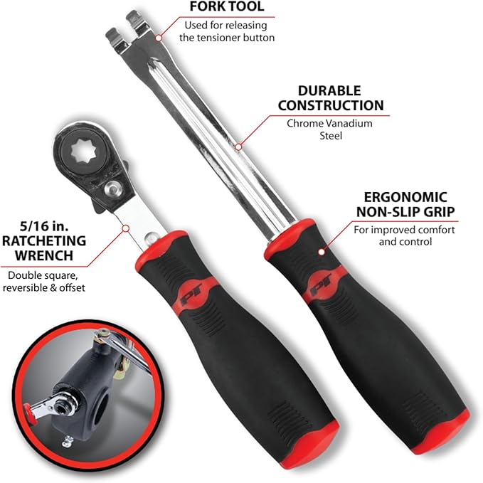 Performance Tool W80101 Offset Ratcheting Wrench Set for Automatic Slack Adjusters on Meritor Rockwell Systems with Tensioner Release Tool