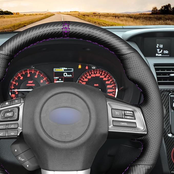 MEWANT DIY Steering Wheel Cover for Subaru WRX STI Levorg 2015 Made of Black Artificial Leather Matte PU Carbon Fiber